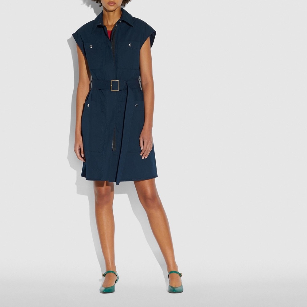 Coach Belted Navy Trench Dress NWT - Picture 5 of 16